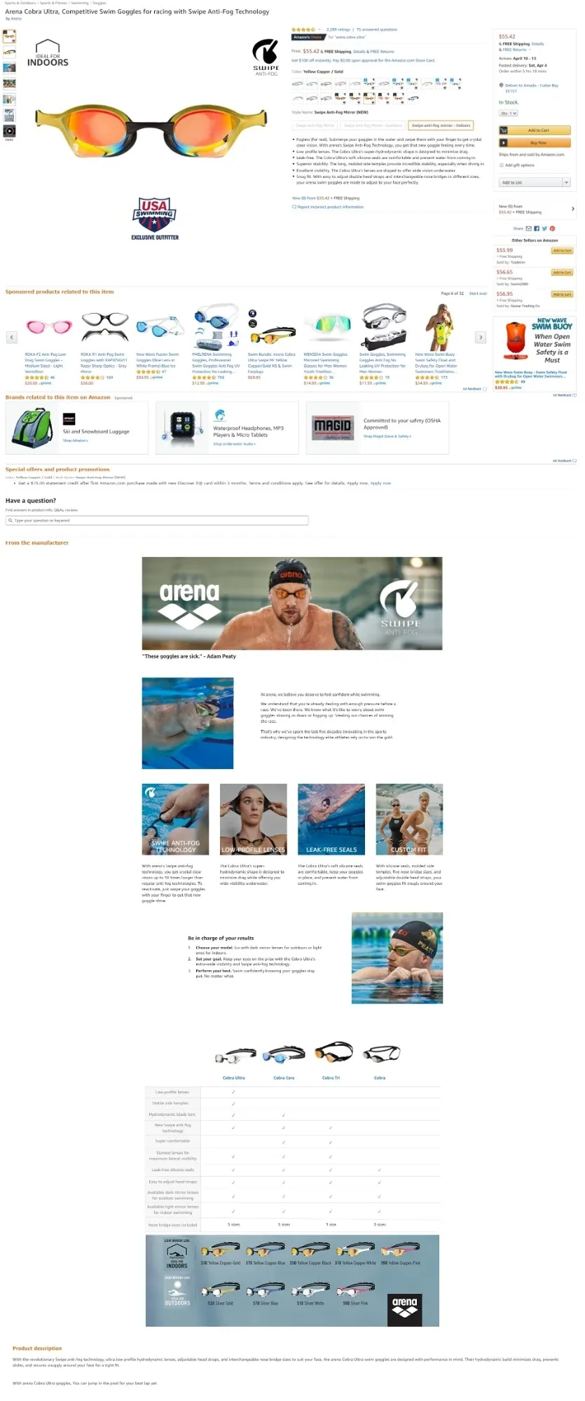 Arena Amazon product page