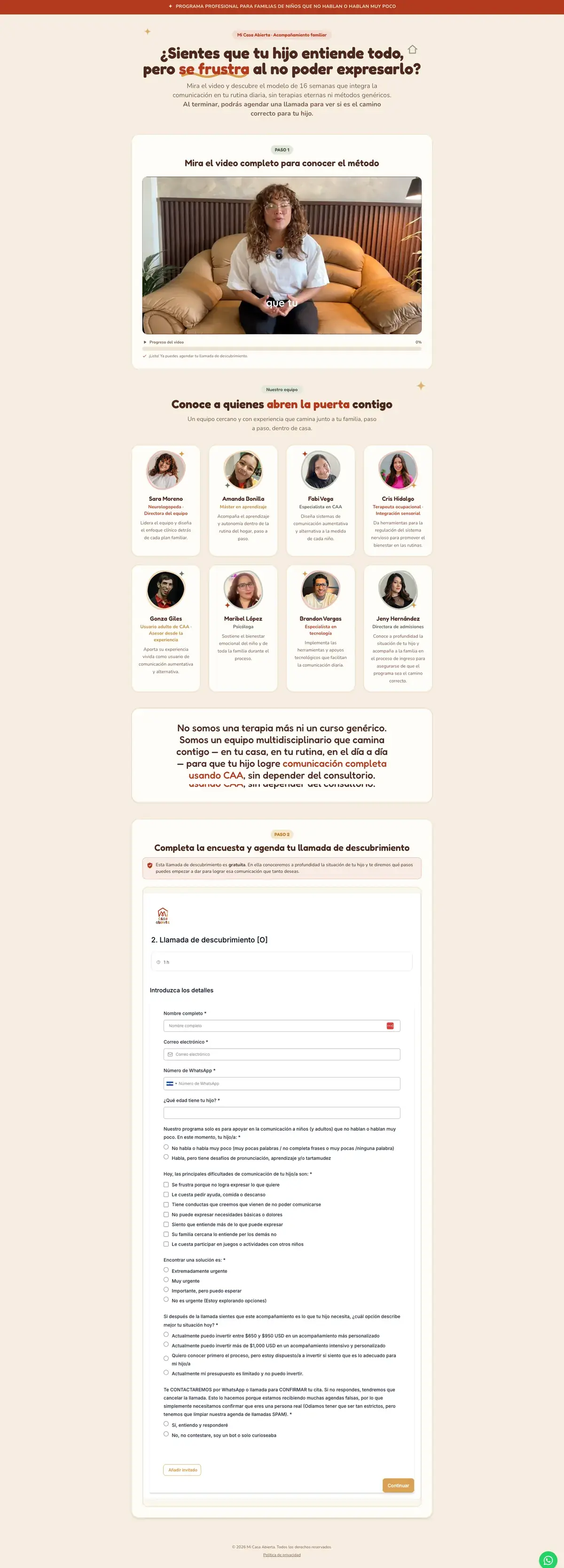 Homepage of Mi Casa Abierta VSL